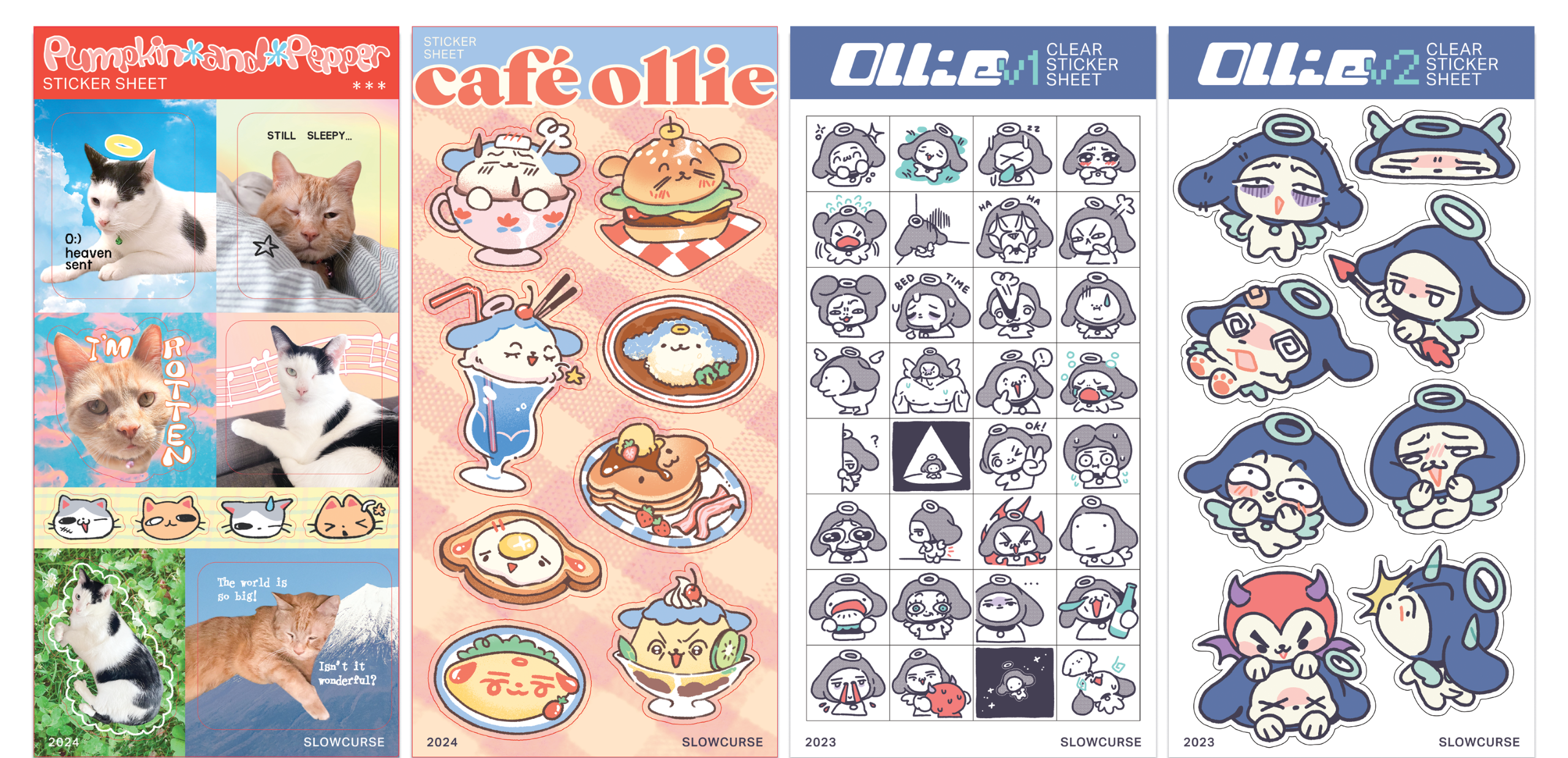 Personal work - sticker sheets for "SLOWCURSE" - 2023-2024